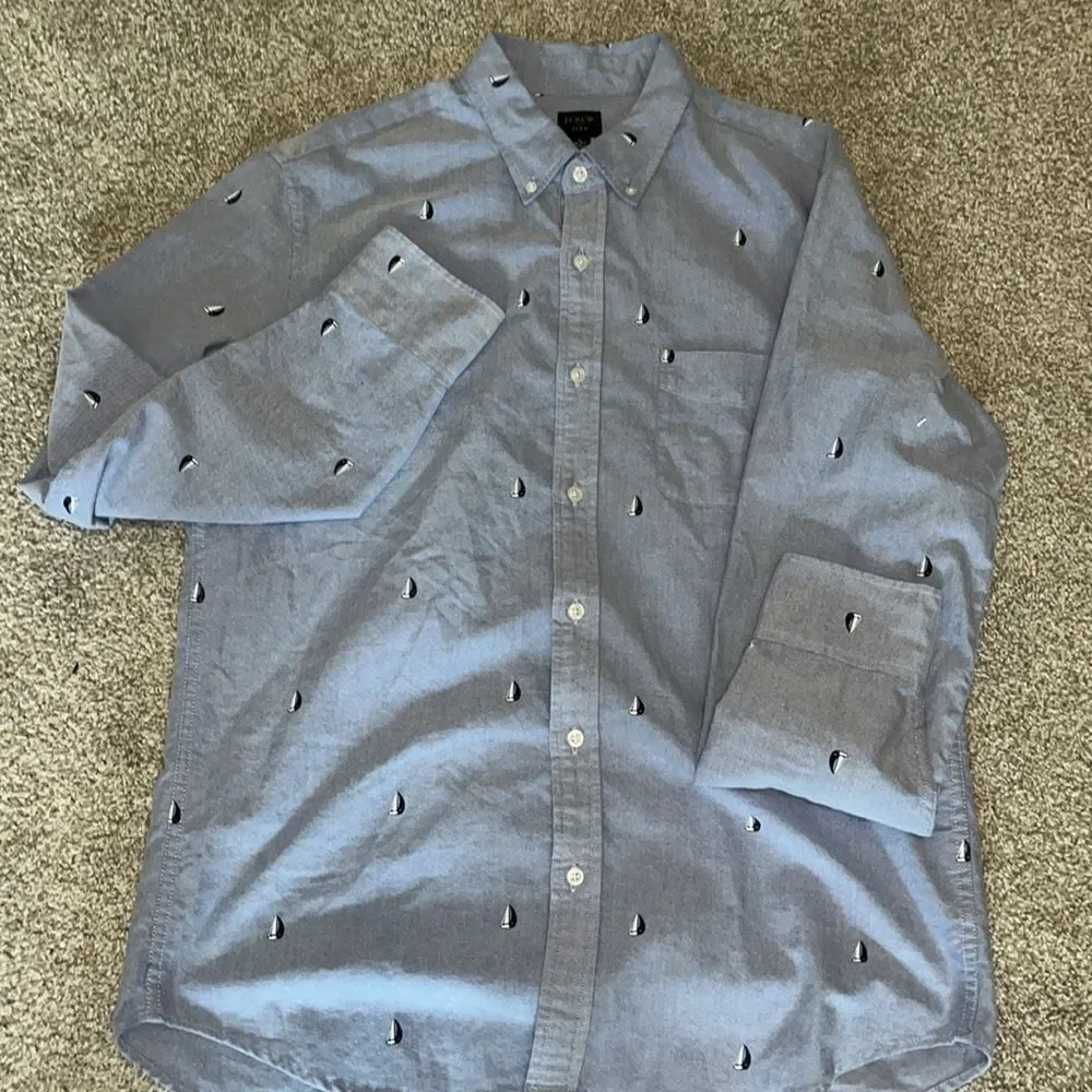 Flex- J.Crew haberdashery Blue Chambray Sailboat sailing yacht club casual shirt